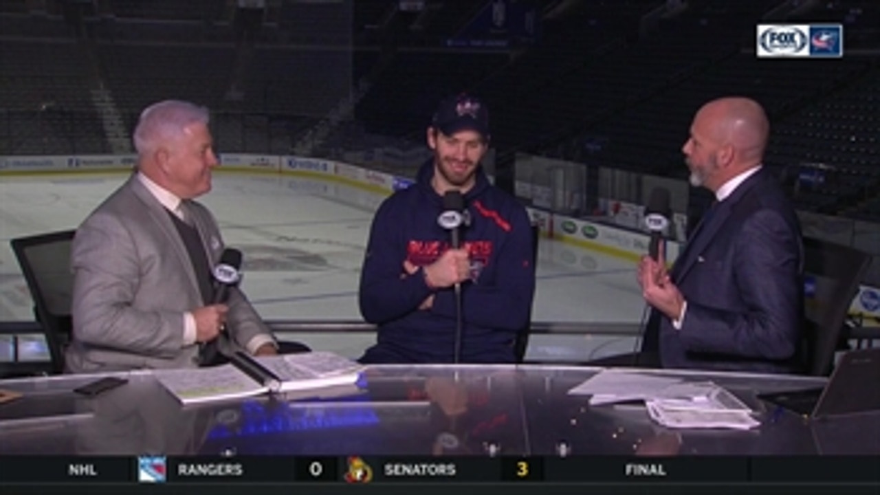 Boone Jenner 'sinks his teeth' into personal postgame question