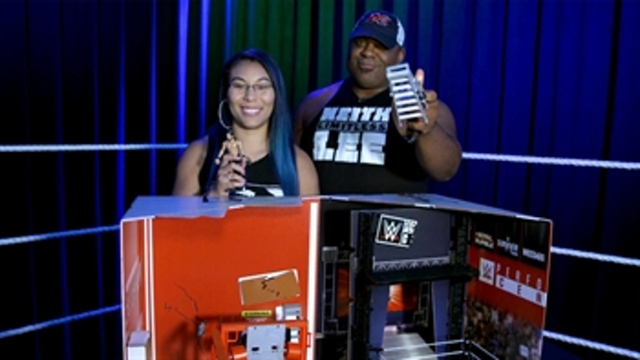 Mia Yim and Keith Lee unbox the WWE Wrekkin' Performance Center from Mattel
