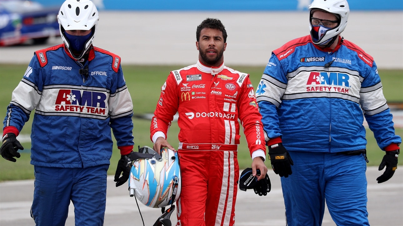 Bubba Wallace wrecks after making hard contact with Matt Kenseth