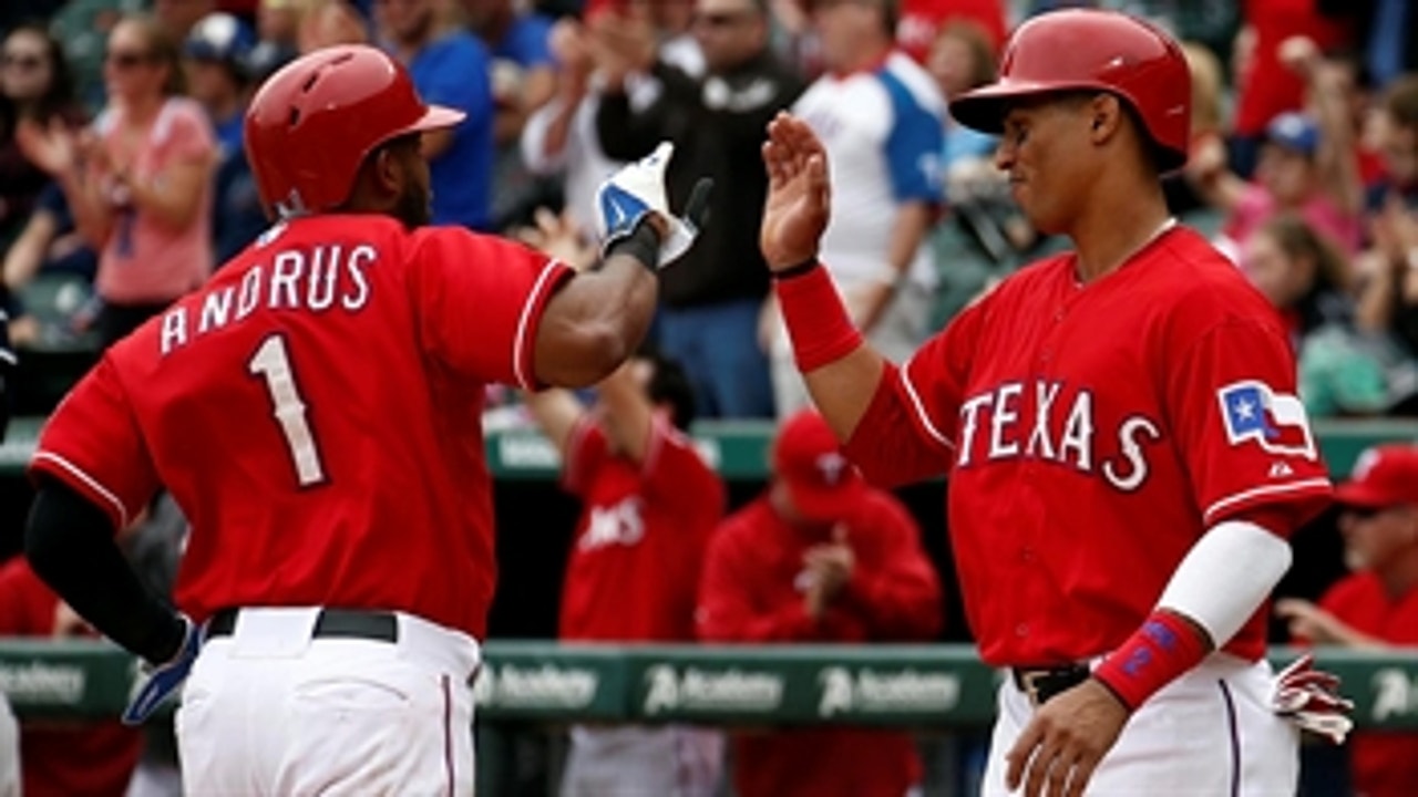 Andrus reacts to the Rangers' win