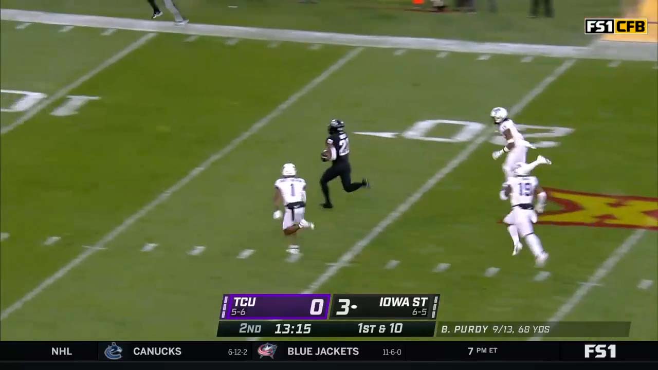 Jirehl Brock rushes up the middle for a 40-yard touchdown, Iowa State leads TCU, 10-0