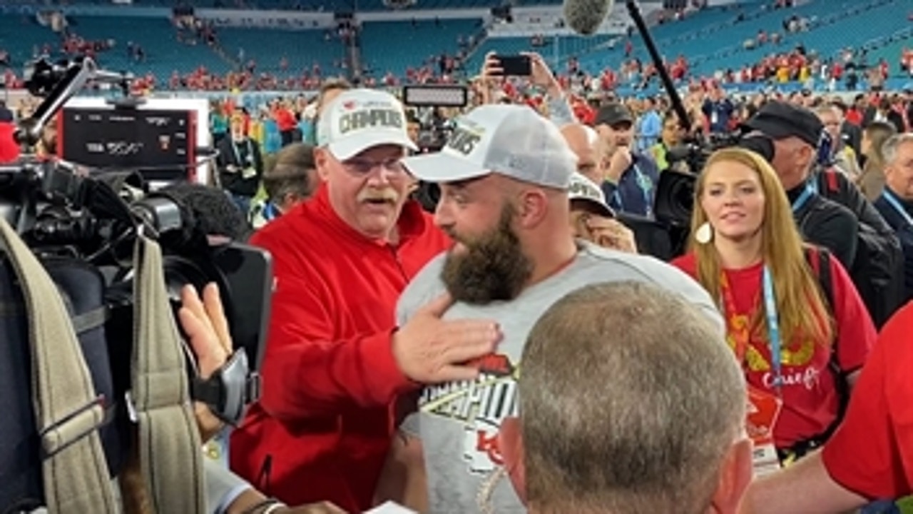 Anthony Sherman hugs Andy Reid after Chiefs' Super Bowl LIV win: 'He means everything to me'