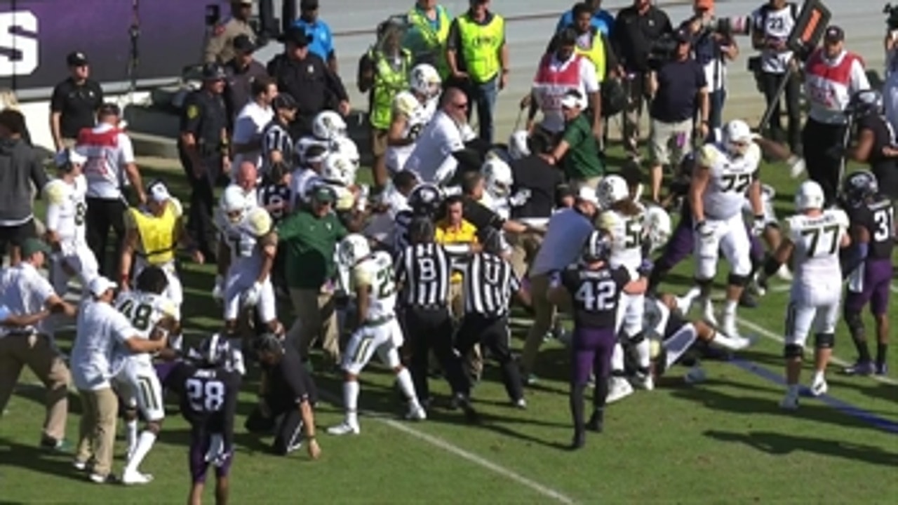 Bedlam in Texas: Benches clear as a scuffle breaks out between the Horned Frogs and the Baylor Bears