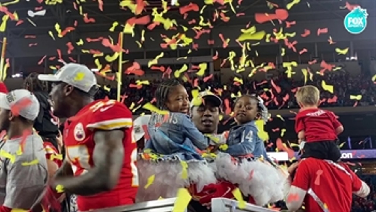Sammy Watkins celebrates with his daughters after winning Super Bowl LIV