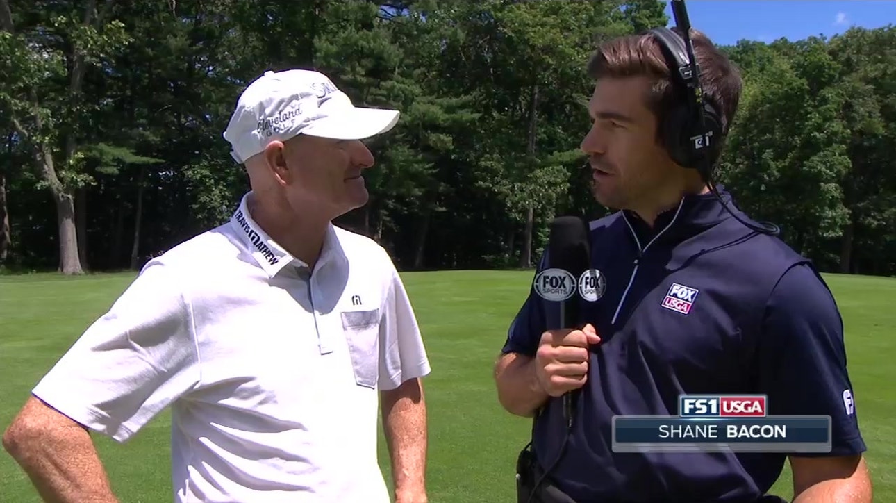 Steve Flesch speaks with Shane Bacon before his first Senior U.S. Open appearance
