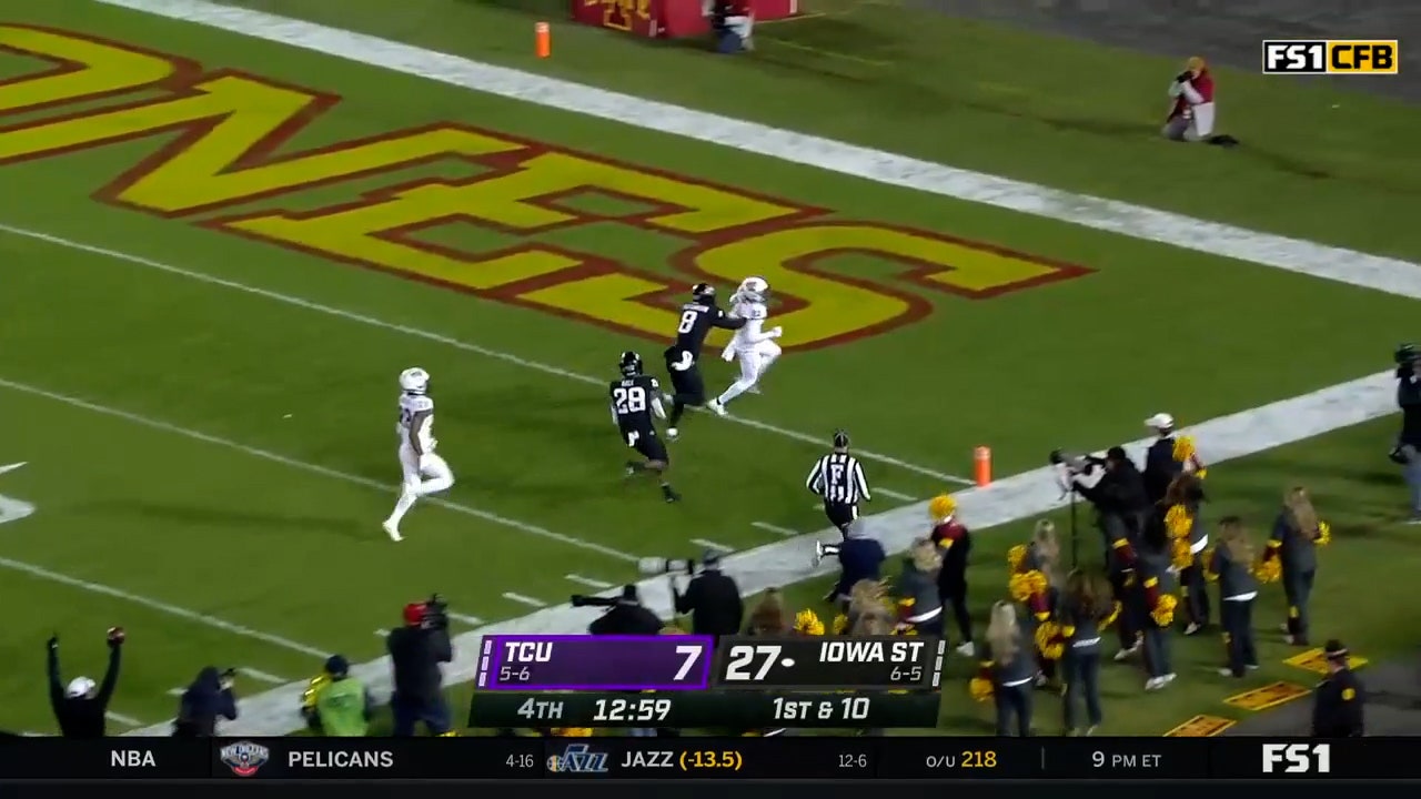 Breece Hall takes it 80 yards to the house to score his third touchdown of the day, Iowa State leads TCU, 34-7