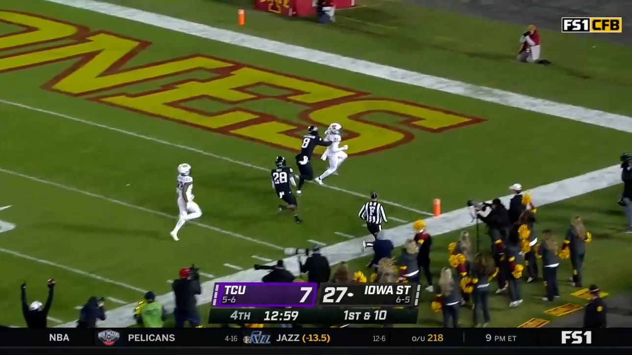 Breece Hall takes it 80 yards to the house to score his third touchdown of the day, Iowa State leads TCU, 34-7