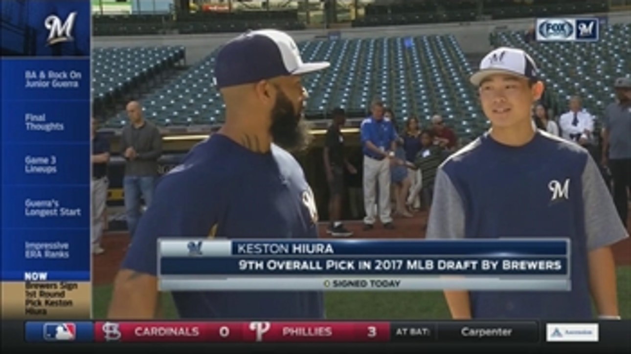 Keston Hiura takes batting practice with future Brewers teammates