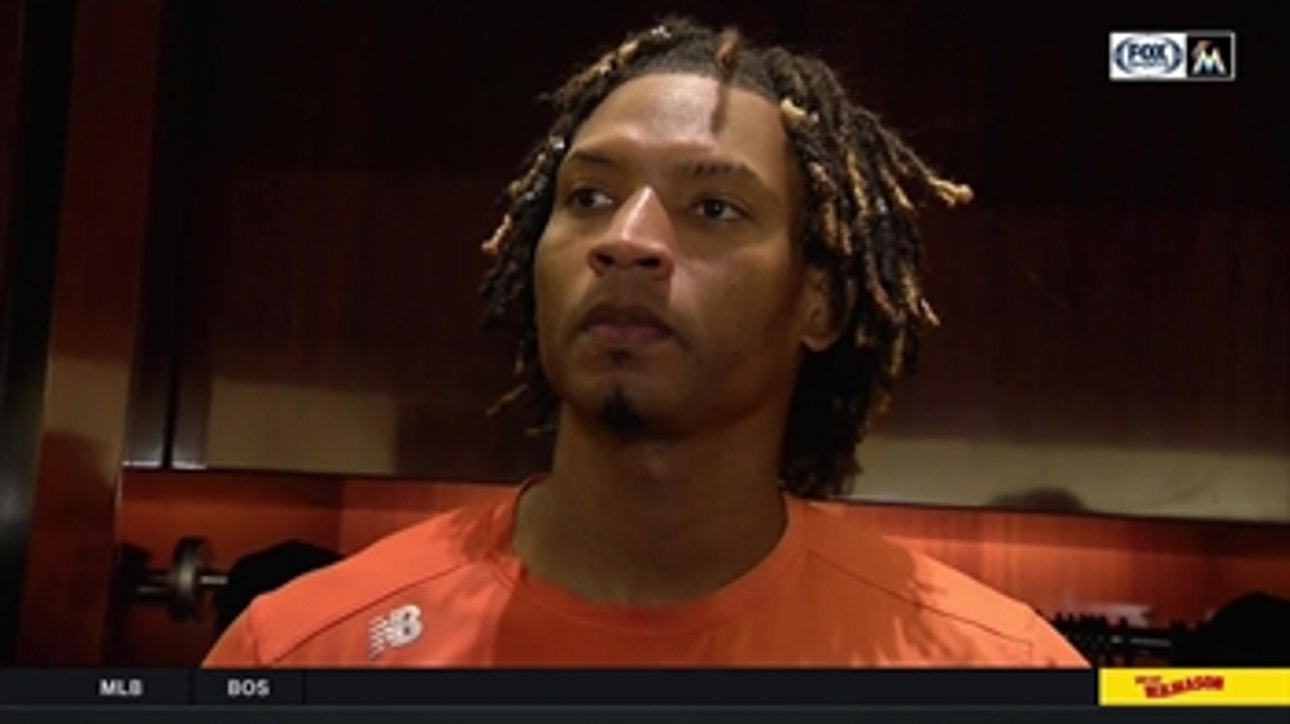 Jose Urena reacts to his start against the Rockies