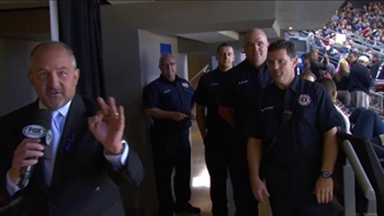 Dave Maetzold recognizes fire and bomb squad on Blue Jackets First Responders Night