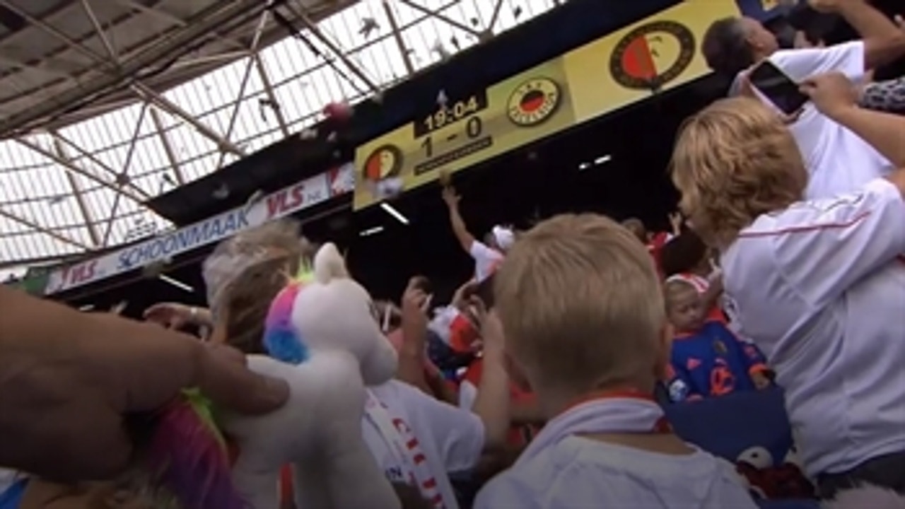 Dutch fans shower children's hospital patients with toys during soccer match
