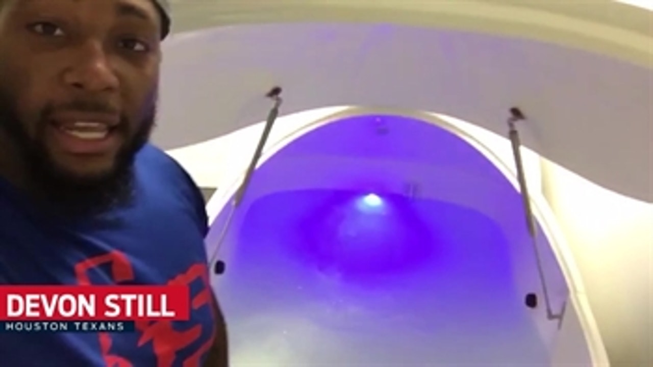 Devon Still gets in the pool tank after a long day at practice - PROcast
