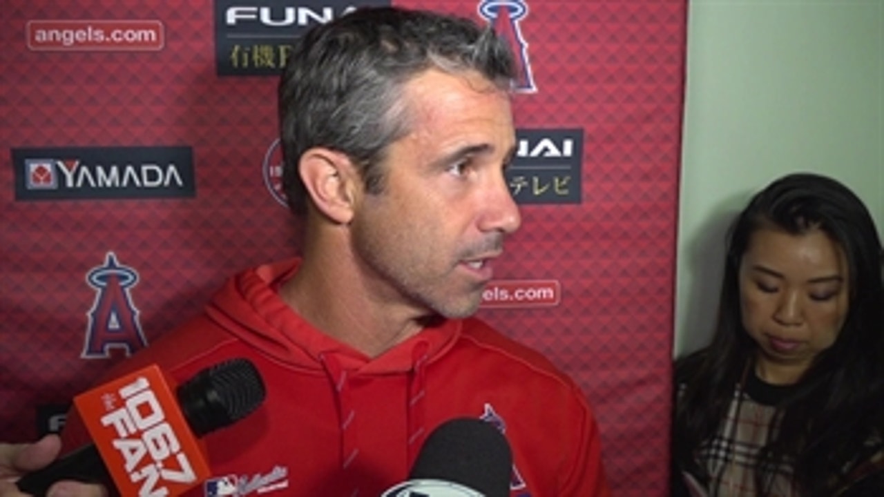 Brad Ausmus speaks to the media shortly after the Angels win over the Orioles