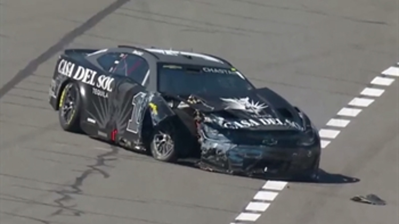 Ross Chastain slams the wall in practice at Fontana