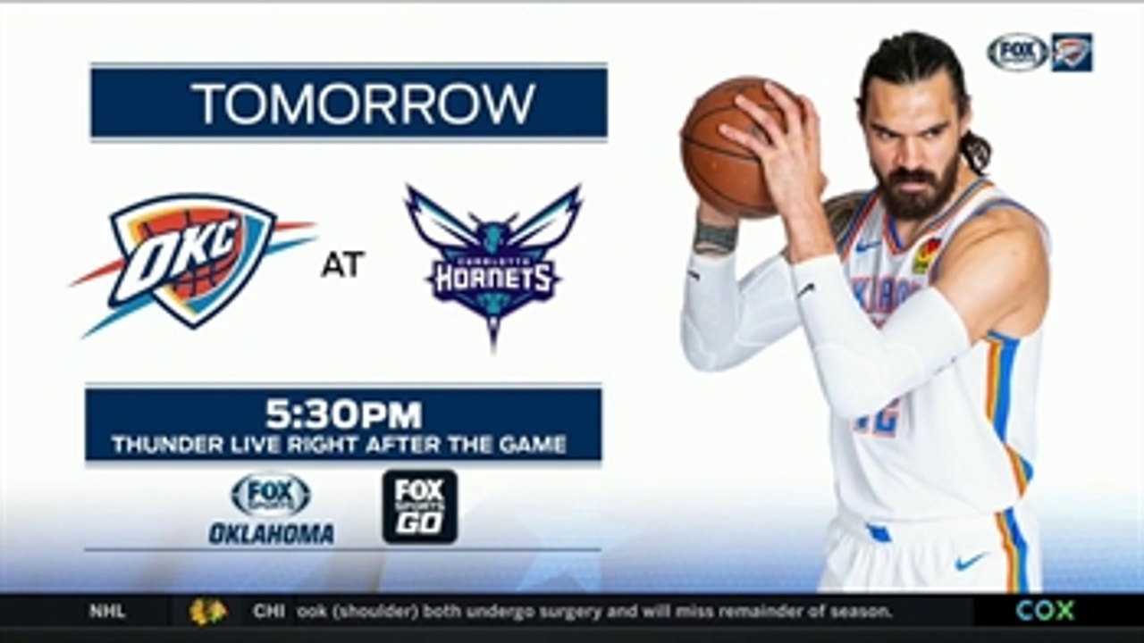 Thunder head to Charlotte to face the Hornets ' Thunder Live