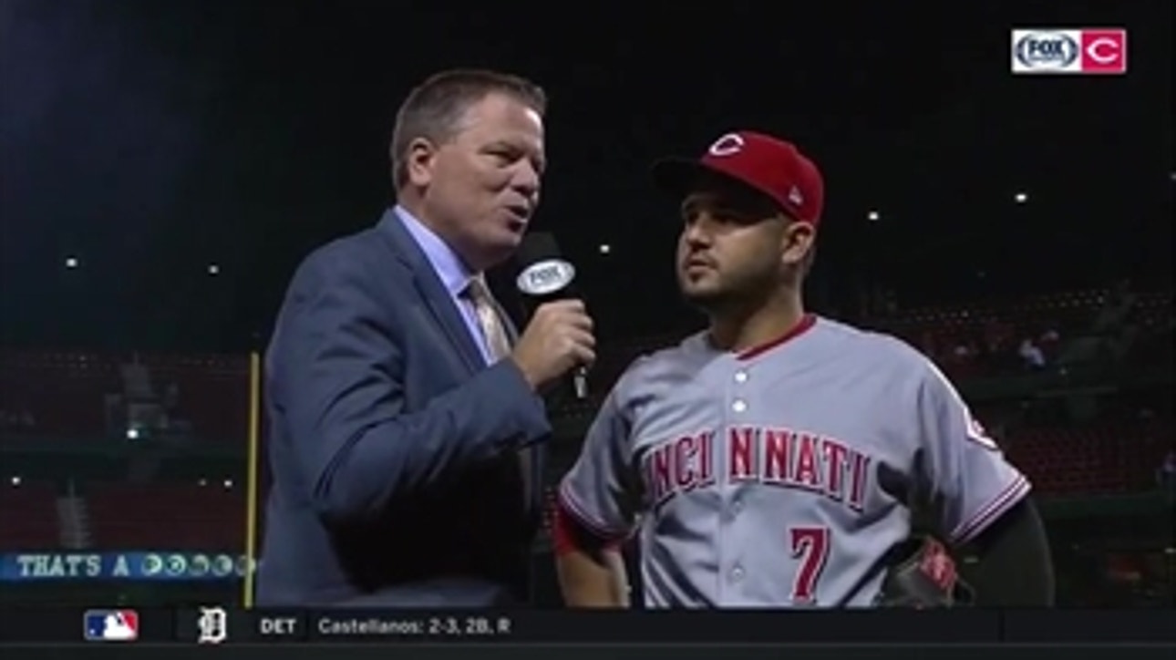 Eugenio Suarez receives the Jim Day treatment after his grand slam