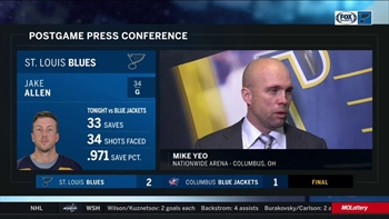 Mike Yeo on Jake Allen: 'I thought he was outstanding tonight'
