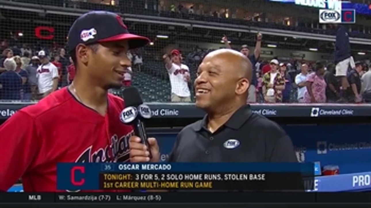 Oscar Mercado joins Andre Knott following his first career multi-HR game