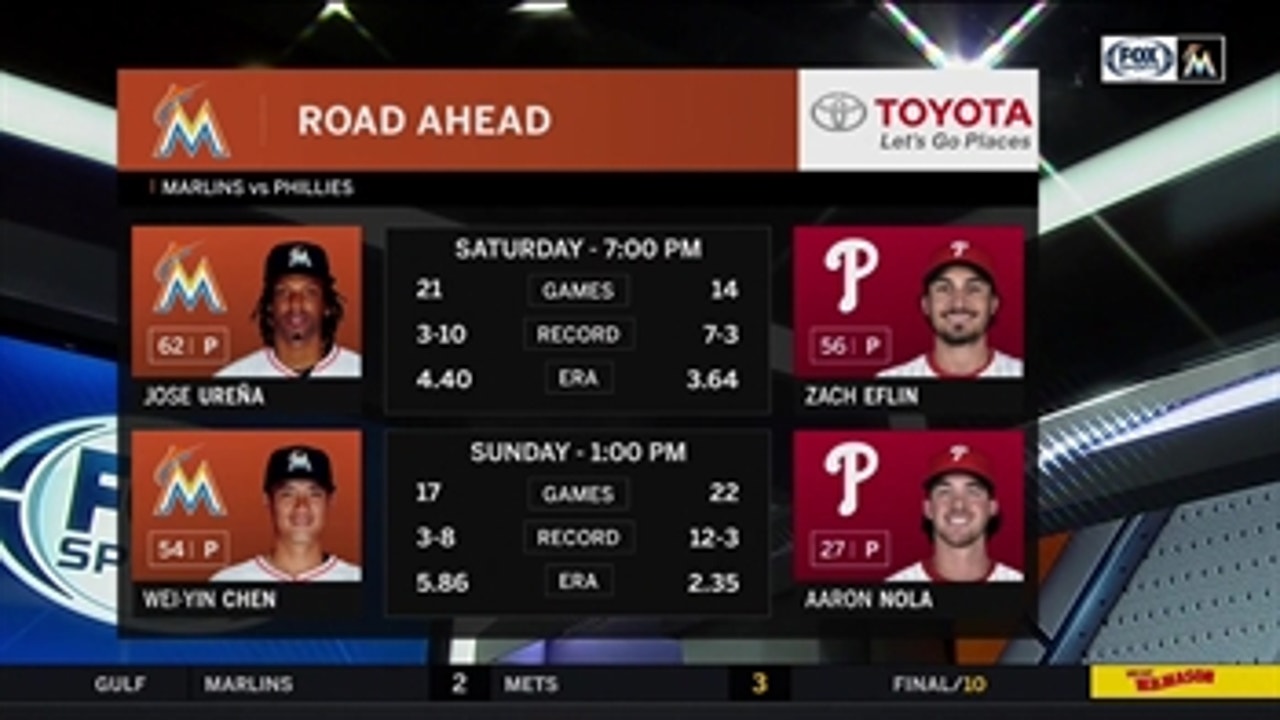 Jose Urena squares off against Zach Eflin as Marlins-Phillies series continues