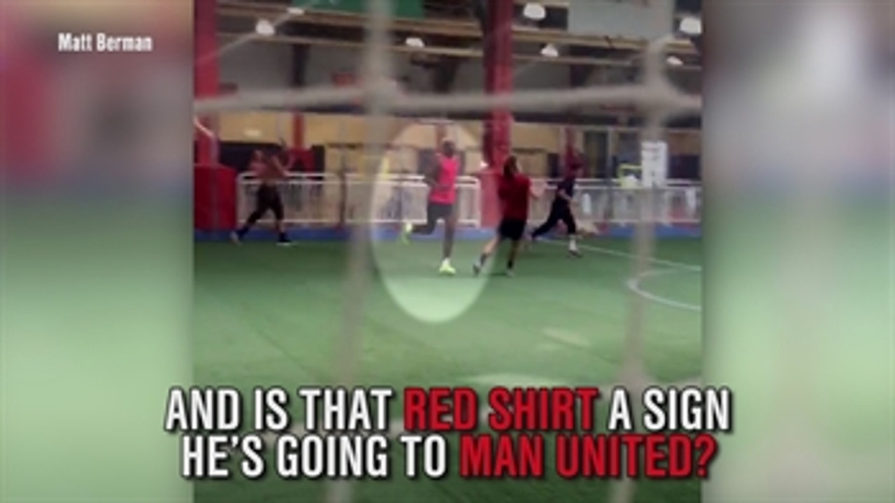 Paul Pogba plays pick-up with a red shirt on