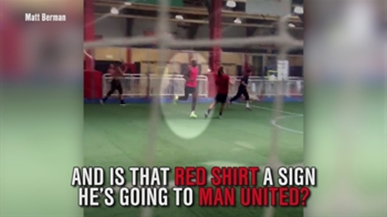 Paul Pogba plays pick-up with a red shirt on