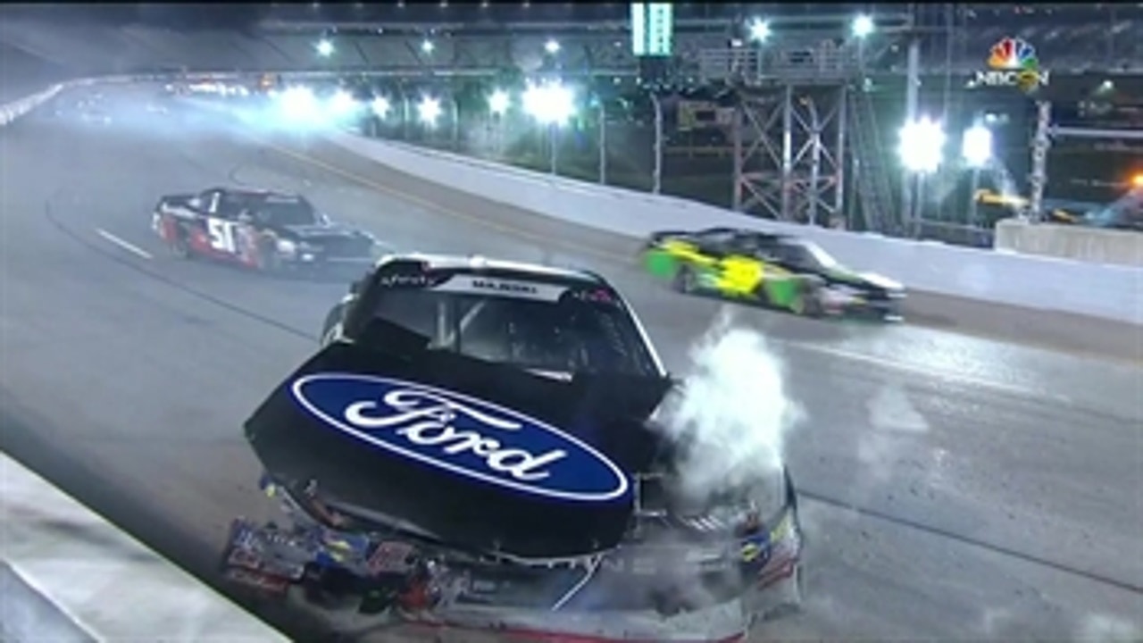 Ty Majeski hits the wall hard after contact from teammate ' 2018 NASCAR XFINITY SERIES