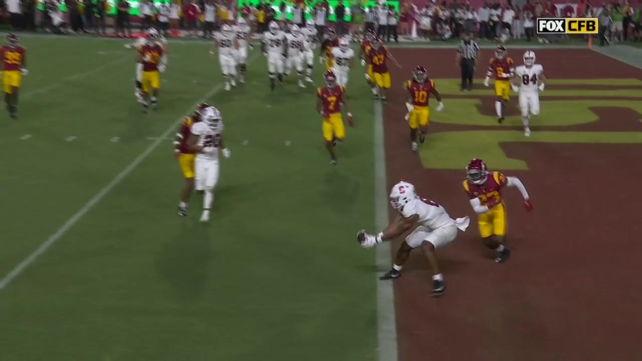 Stanford's Elijah Higgins hauls in four-yard TD catch on 4th down to take 14-7 lead over USC