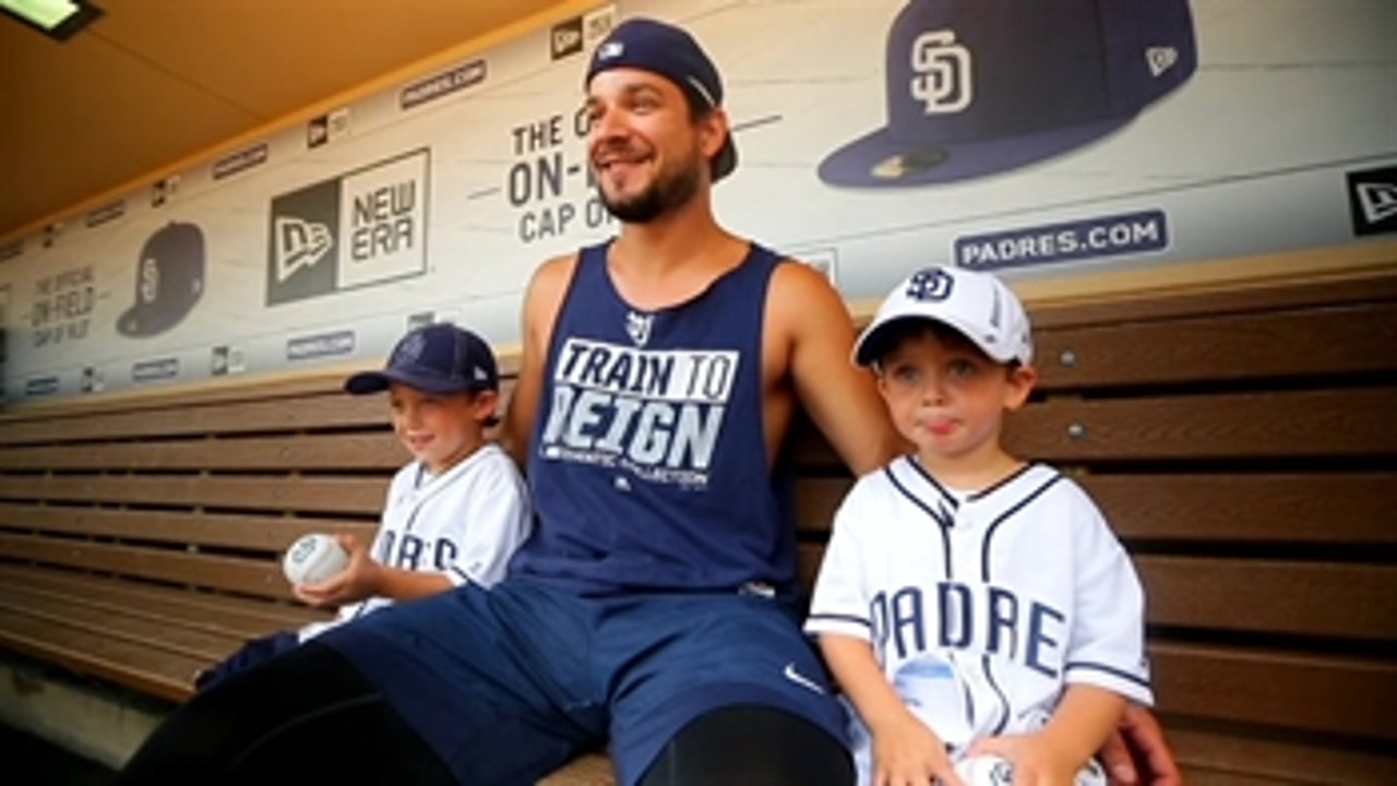Padres fanatics, the Brummer brothers, get to meet their favorite players