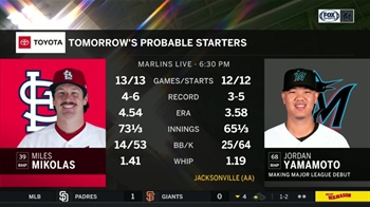 Jordan Yamamoto makes big league debut as Marlins look to avoid being swept by Cardinals