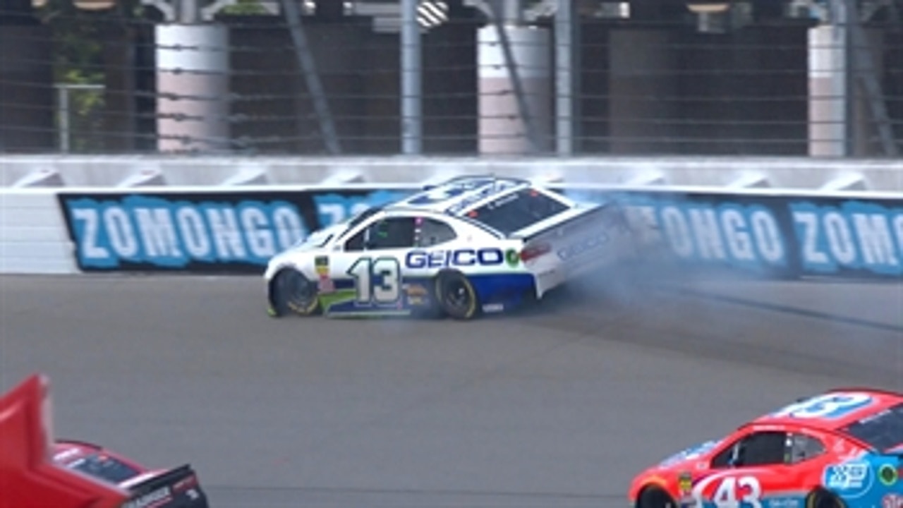 Ty Dillon runs over debris on the track and slams the wall | 2018 MICHIGAN