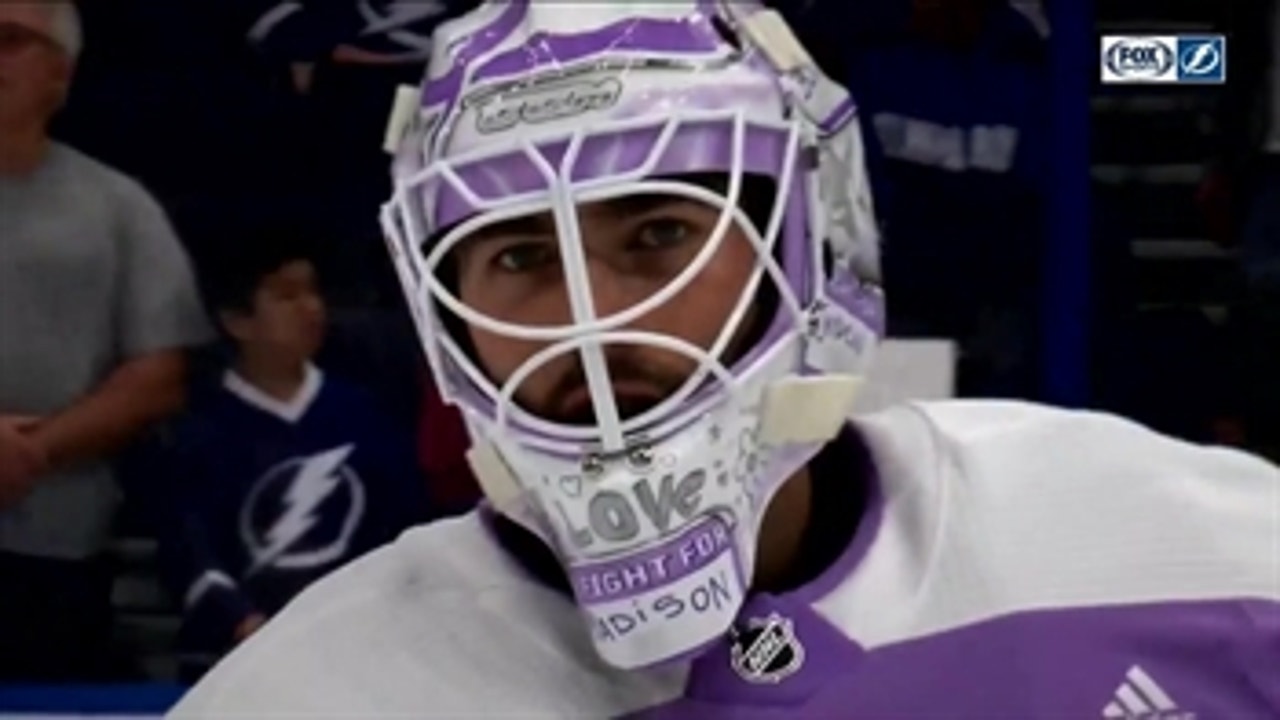 Louis Domingue helps raise awareness for Children's Cancer Center during Hockey Fights Cancer month