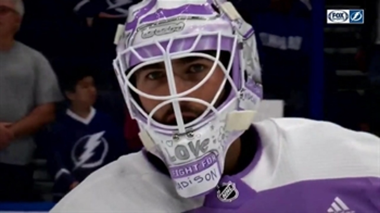 Louis Domingue helps raise awareness for Children's Cancer Center during Hockey Fights Cancer month