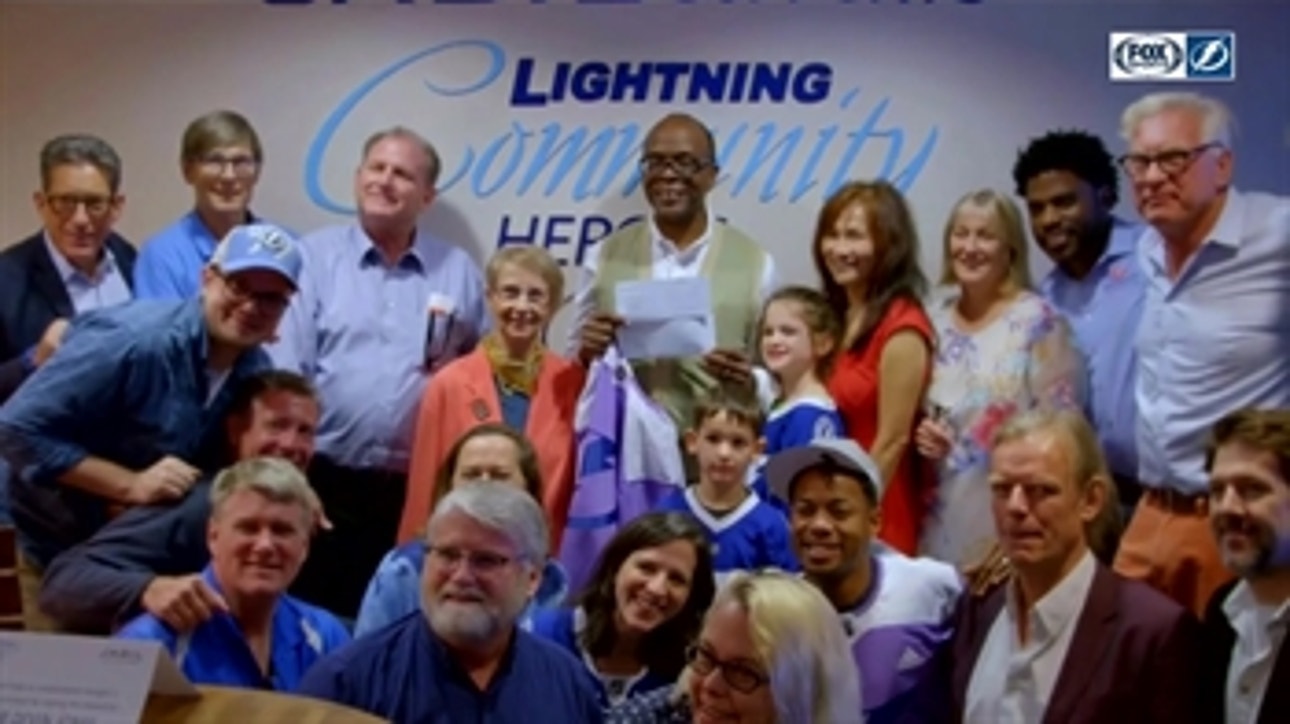 Lightning celebrate community hero Bob Devin Jones from The Studio at 620 during Hockey Fights Cancer month