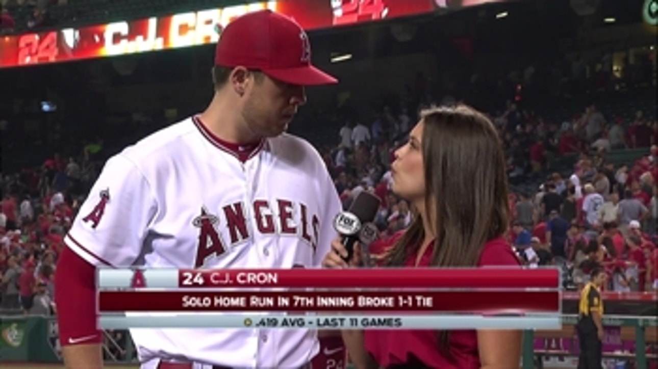 C.J. Cron speaks with Alex Curry after Angels beat White Sox