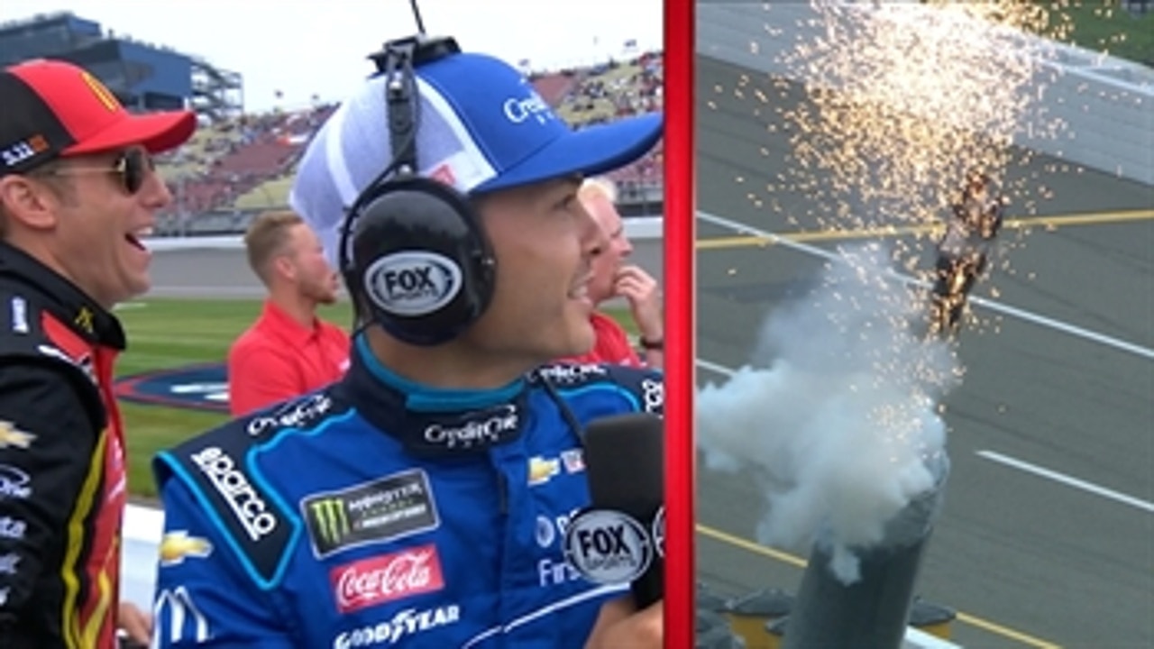 Kyle Larson & Jamie McMurray watch a guy get shot out of a cannon during interview