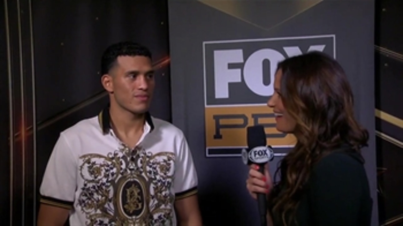 David Benavidez talks with Heidi Androl after a heated press conference from Los Angeles