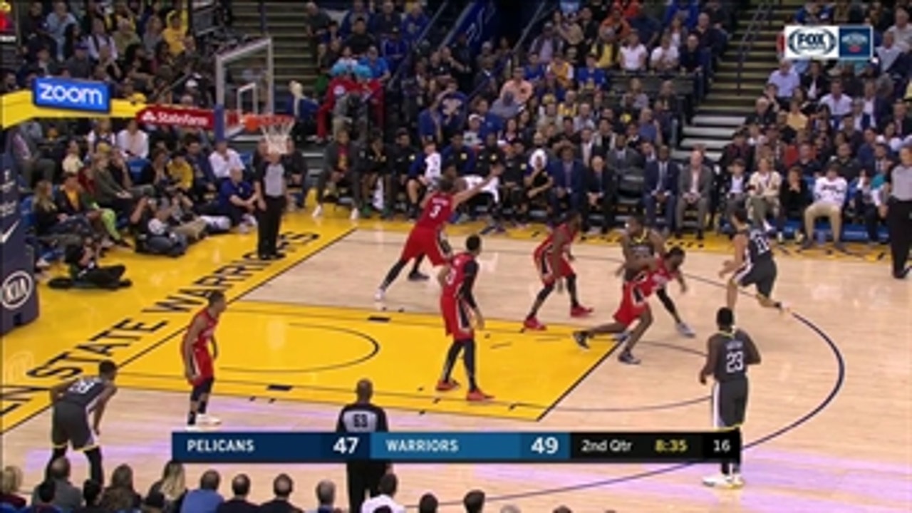 HIGHLIGHTS: E'Twaun Moore with the steal and three at the other end ' New Orleans Pelicans at Golden State Warriors