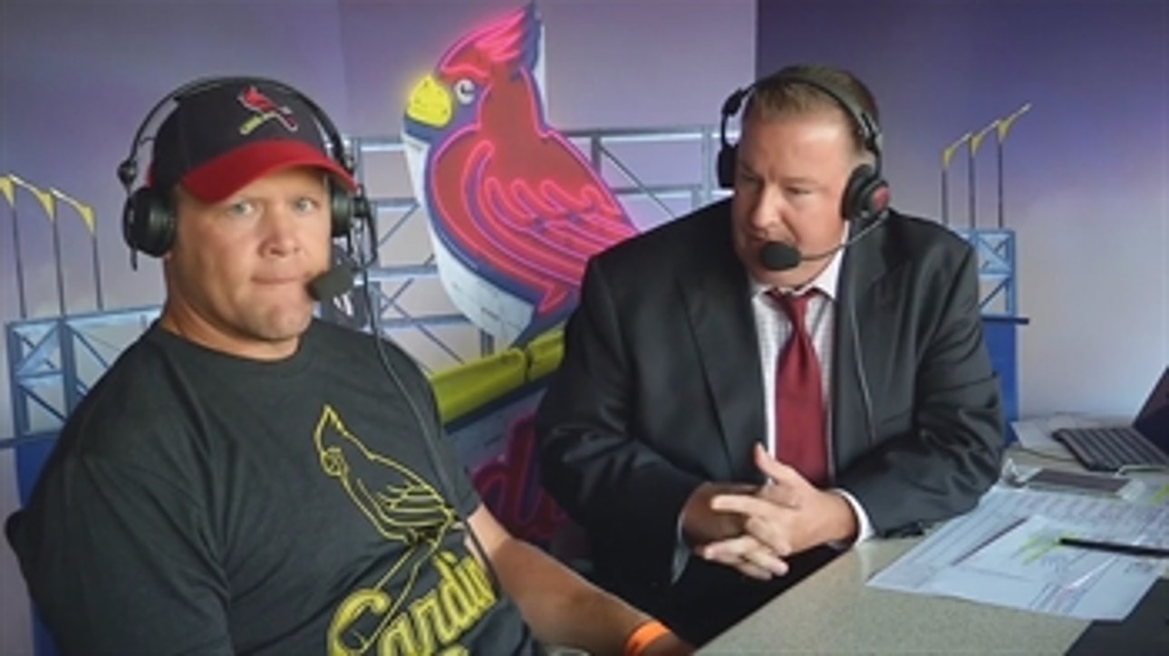 Barry Odom visits Cards broadcast booth on Mizzou Night