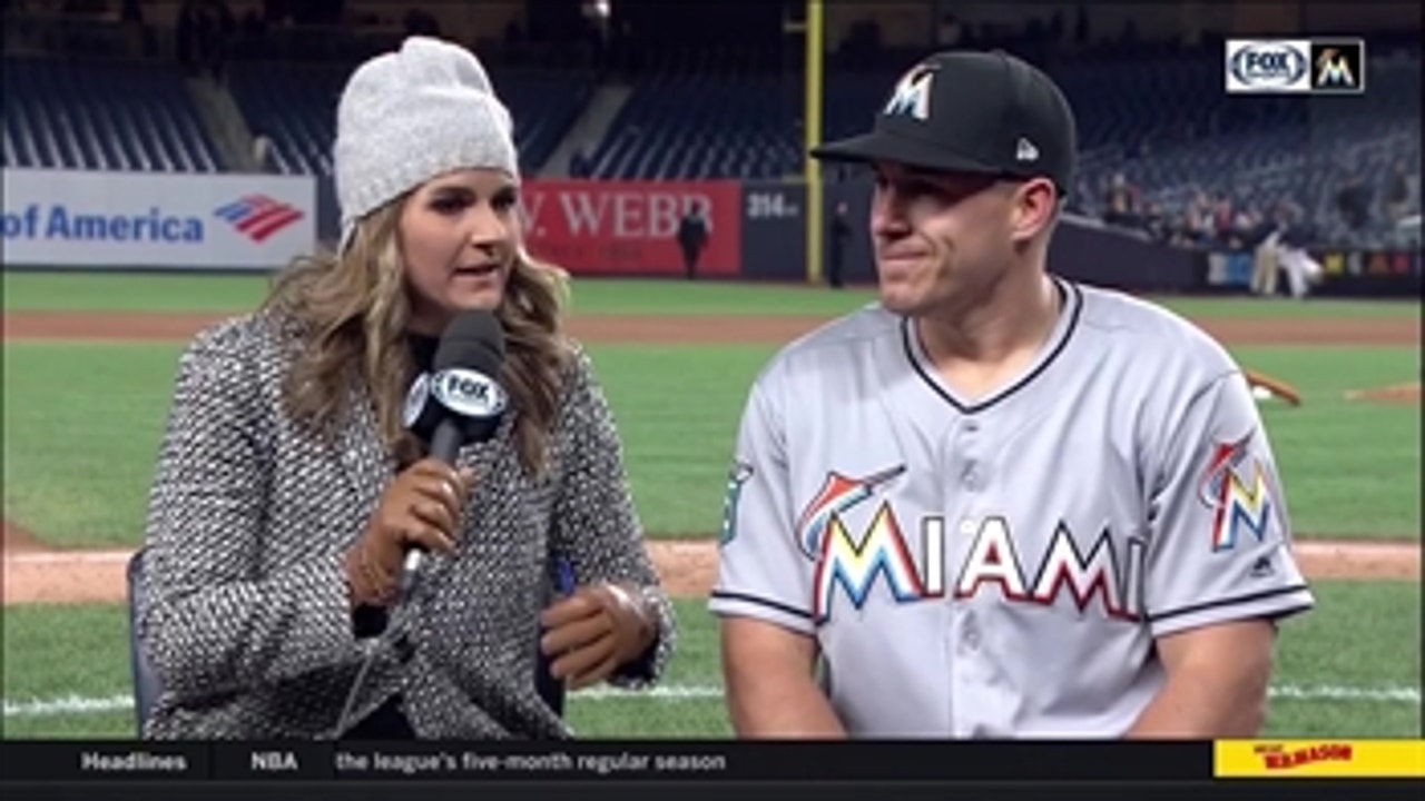 J.T. Realmuto reacts to the win over the Yankees