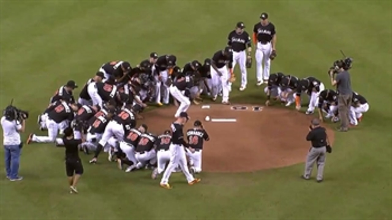 Marlins surround the mound to pay respects to Jose Fernandez