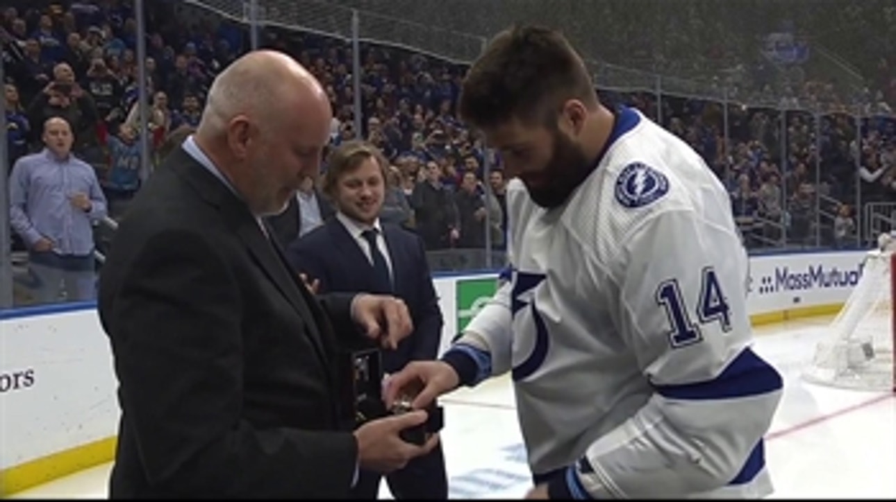Pat Maroon receives his Stanley Cup ring