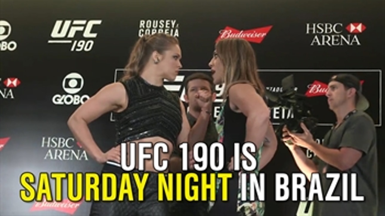 Bethe Correia talks trash to Ronda Rousey at UFC 190  media event