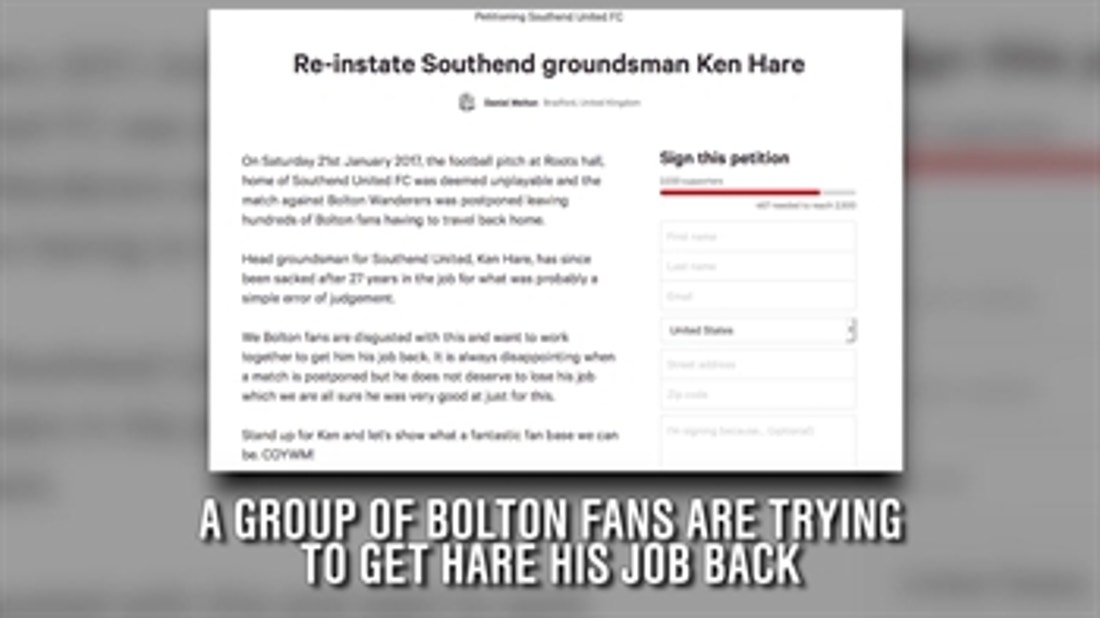 Bolton fans petition against firing Southend United's groundskeeper