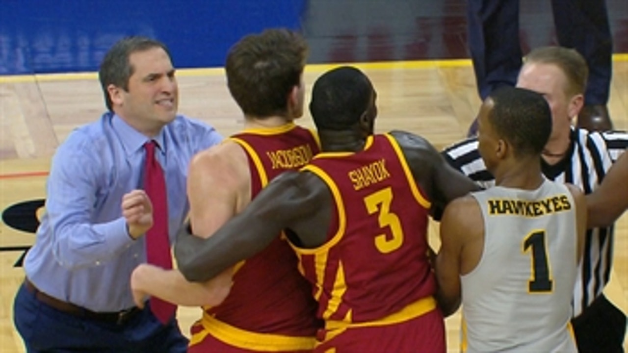 Scuffle breaks out between Iowa and Iowa State after charging call