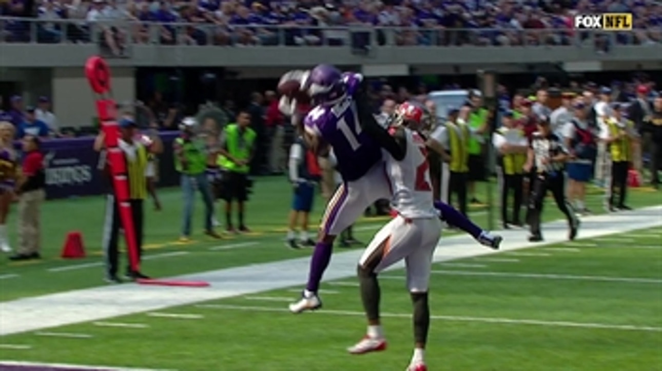 Stefon Diggs elevates to haul in Case Keenum's 17-yard TD pass