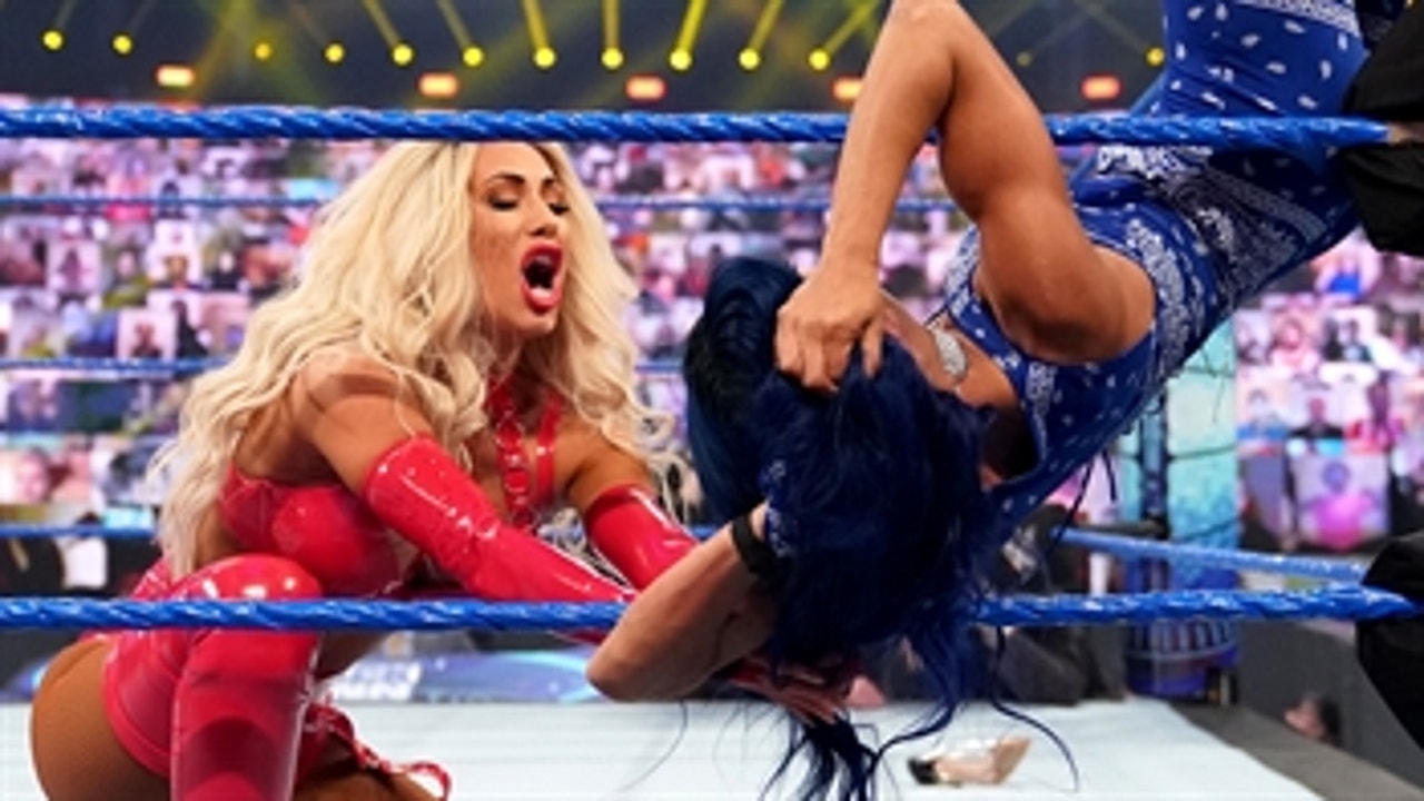 Carmella takes out Sasha Banks during the interview between The Boss and Asuka: SmackDown, Nov. 20, 2020