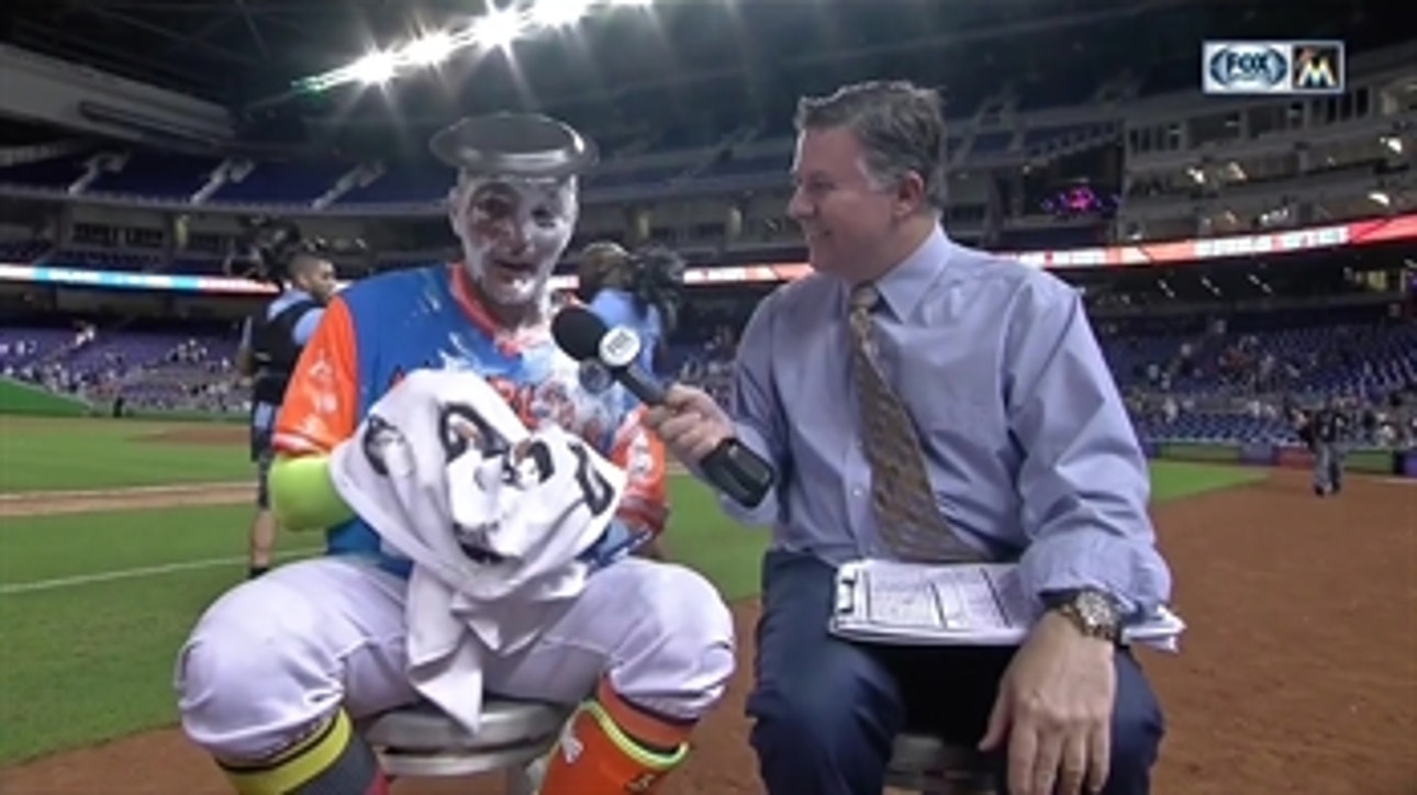 Miguel Rojas gets double dose of victory pie after game-winner