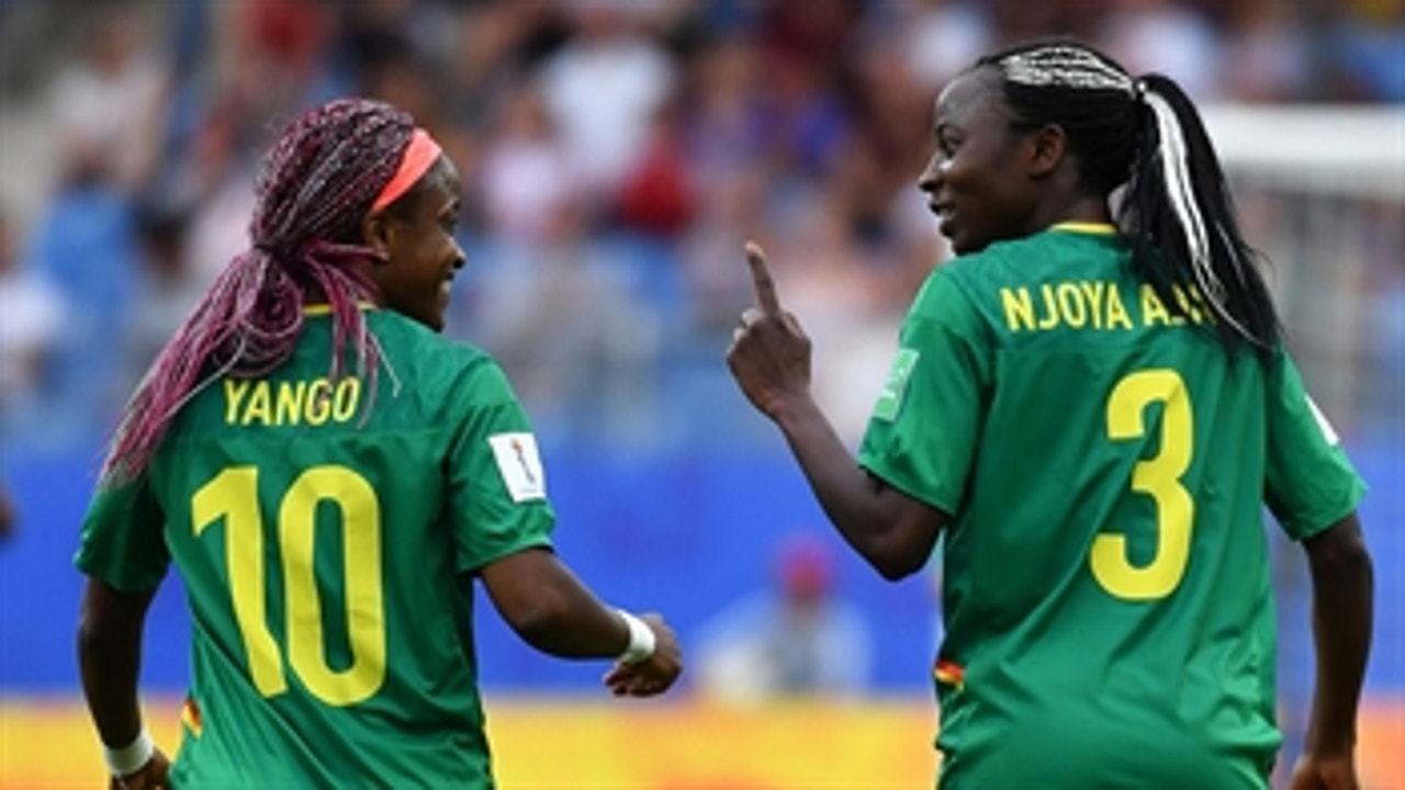 Cameroon's Ajara Nchout finishes the build-up in the box to go up 1-0 ' 2019 FIFA Women's World Cup™