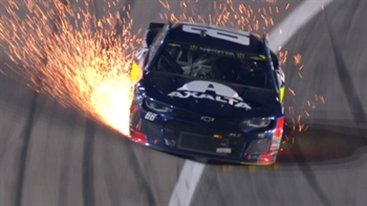 Sparks fly after contact between Daniel Suárez, Alex Bowman ' 2018 KANSAS ' FOX NASCAR