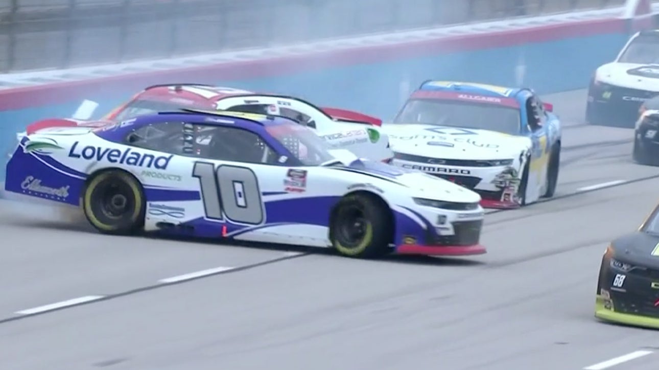 WATCH: Justin Allgaier, Ross Chastain collide taking out multiple playoff drivers in big wreck